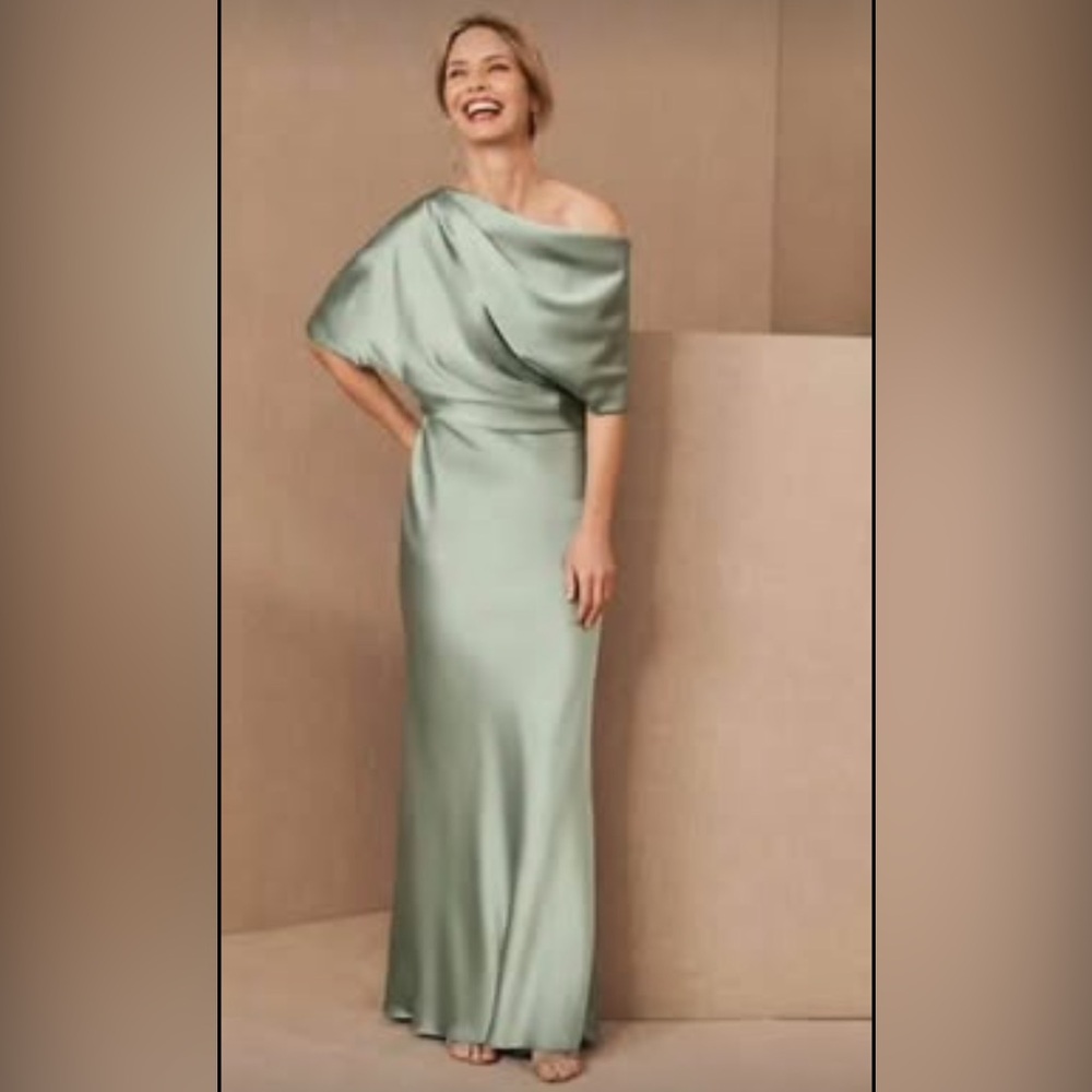nouvelle AMSALE Green Asymmetrical Draped Gown